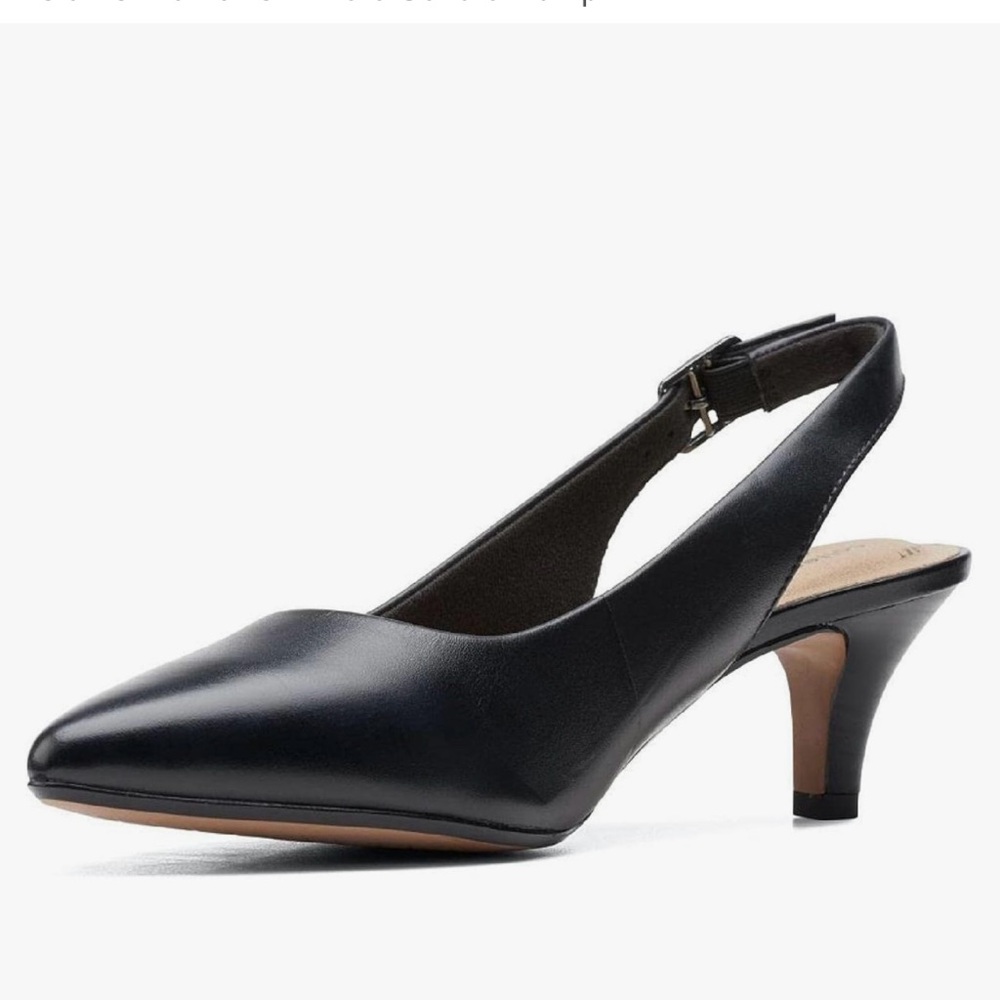 Clarks Black Heels with Pointed Toe and Slingback Strap